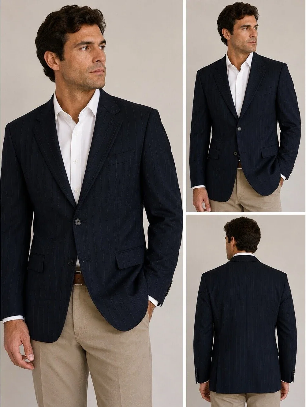 Europa UOMO Navy Blue Pinstripe Wool Blazer Sport Coat Men’s 42S Business Preppy